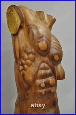 Vintage Mid Century Modern 60 Life-Size Nude Male Carved Wood Statue Sculpture