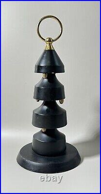 Vintage Mid Century Modern Black and Brass Wood Sculpture Danish Spins