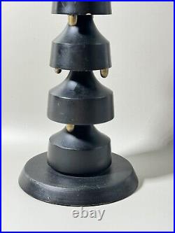 Vintage Mid Century Modern Black and Brass Wood Sculpture Danish Spins