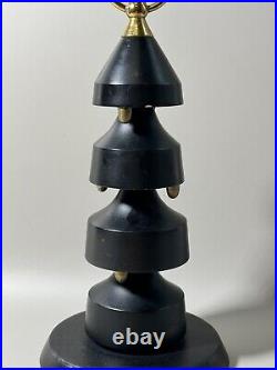 Vintage Mid Century Modern Black and Brass Wood Sculpture Danish Spins