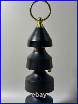 Vintage Mid Century Modern Black and Brass Wood Sculpture Danish Spins