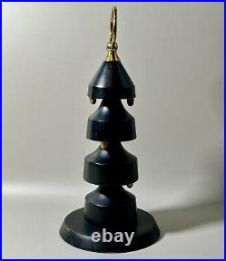 Vintage Mid Century Modern Black and Brass Wood Sculpture Danish Spins