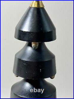 Vintage Mid Century Modern Black and Brass Wood Sculpture Danish Spins