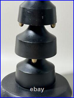 Vintage Mid Century Modern Black and Brass Wood Sculpture Danish Spins