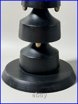 Vintage Mid Century Modern Black and Brass Wood Sculpture Danish Spins