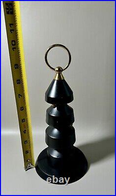 Vintage Mid Century Modern Black and Brass Wood Sculpture Danish Spins