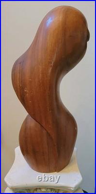 Vintage Mid Century Modern Carved Wood Sculpture Woman Bust Female Art Deco