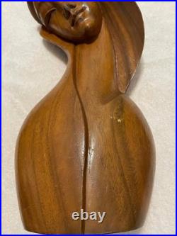 Vintage Mid Century Modern Carved Wood Sculpture Woman Bust Female Art Deco