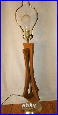 Vintage Mid Century Modern Danish Teak Brass Table Lamp Sculptured Wood MCM