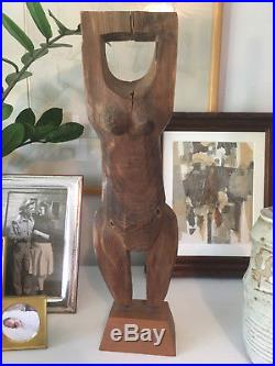Vintage Mid Century Modern Female Nude Torso Carved Wood Sculpture