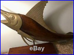 Vintage Mid Century Modern Frederick Cooper Brass & Wood Marlin Sculpture Large