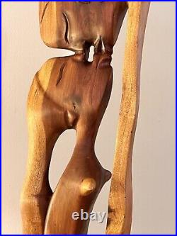 Vintage Mid Century Modern Hand Carved Teak Wood Sculpture Modernism Abstract