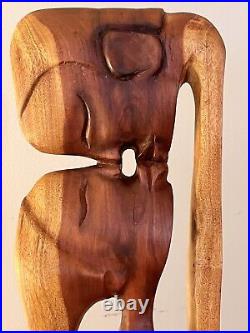 Vintage Mid Century Modern Hand Carved Teak Wood Sculpture Modernism Abstract