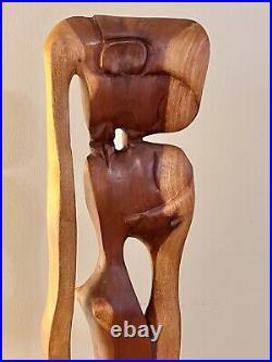 Vintage Mid Century Modern Hand Carved Teak Wood Sculpture Modernism Abstract