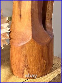 Vintage Mid Century Modern Hand Carved Teak Wood Sculpture Modernism Abstract