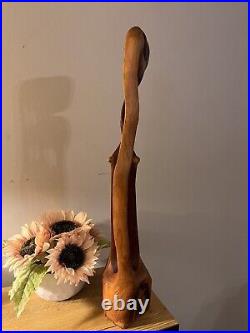 Vintage Mid Century Modern Hand Carved Teak Wood Sculpture Modernism Abstract