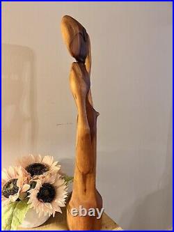 Vintage Mid Century Modern Hand Carved Teak Wood Sculpture Modernism Abstract