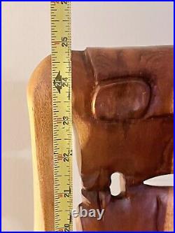 Vintage Mid Century Modern Hand Carved Teak Wood Sculpture Modernism Abstract