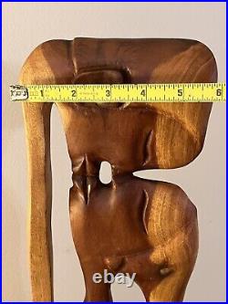 Vintage Mid Century Modern Hand Carved Teak Wood Sculpture Modernism Abstract