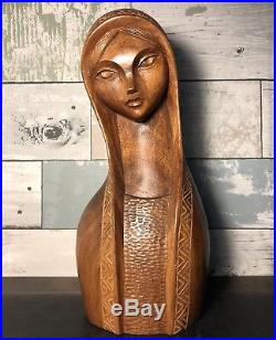 Vintage Mid Century Modern Jose P. Alcantara Wood Carving Bust Sculpture Statue