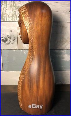 Vintage Mid Century Modern Jose P. Alcantara Wood Carving Bust Sculpture Statue