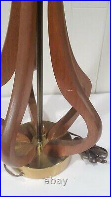 Vintage Mid Century Modern Modeline Wood And Brass Sculptural Table Lamp 27