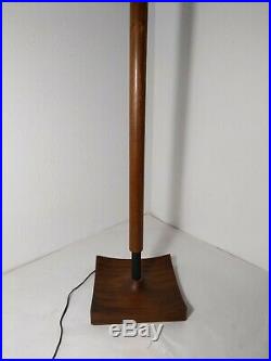 Vintage Mid Century Modern Sculptural Teak Wood Brass Table Lamp Square Danish