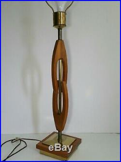 Vintage Mid Century Modern Teak/Brass/Metal Sculptural Table Lamp Germany