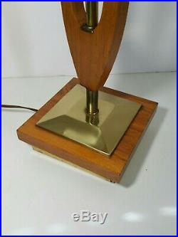 Vintage Mid Century Modern Teak/Brass/Metal Sculptural Table Lamp Germany