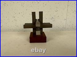 Vintage Mid Century Modern Unique Metal Sculpture on Wood Stand