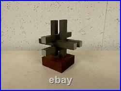 Vintage Mid Century Modern Unique Metal Sculpture on Wood Stand