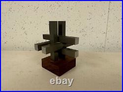 Vintage Mid Century Modern Unique Metal Sculpture on Wood Stand