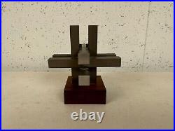 Vintage Mid Century Modern Unique Metal Sculpture on Wood Stand