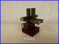 Vintage Mid Century Modern Unique Metal Sculpture on Wood Stand