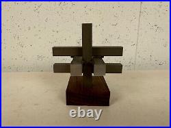 Vintage Mid Century Modern Unique Metal Sculpture on Wood Stand