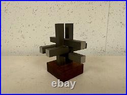 Vintage Mid Century Modern Unique Metal Sculpture on Wood Stand