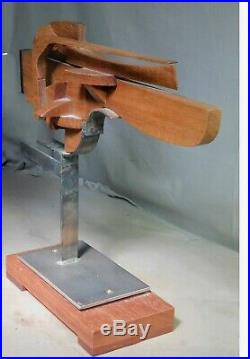 Vintage Mid-Century Modern Welded Steel Teak Wood Abstract Sculpture Kuntz
