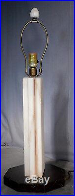 Vintage Mid-Century Modern White Marble Wood Abstract Sculpture Table Lamp
