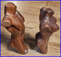 Vintage Mid Century Modern Wood Nude Female Male Torso Sculpture