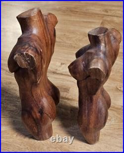 Vintage Mid Century Modern Wood Nude Female Male Torso Sculpture