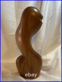 Vintage Mid Century Modern Wood Sculpture Woman Bust Female J. P. Alcantara