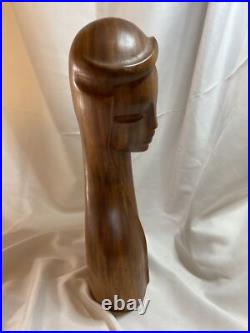 Vintage Mid Century Modern Wood Sculpture Woman Bust Female J. P. Alcantara