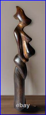 Vintage Mid Century Modernist Abstract Carved Wooden Sculpture 14H
