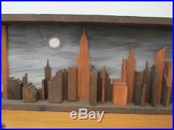 Vintage Mid Century New York City NYC Wood Cityscape Skyline Art Wall Sculpture