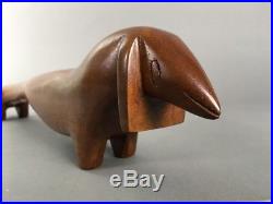 Vintage Mid Century Wood Carved Dachshund Stylized Modernist Dog Sculpture