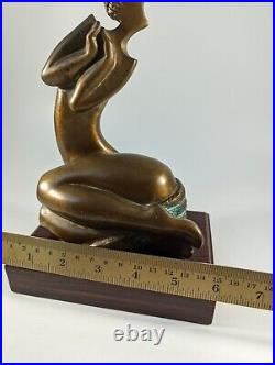 Vintage Mid-century Modern Solid Brass Sculpture in Wood pedestal Signed WYKIM