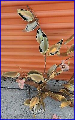 Vintage MidCentury Brutalist Flower Copper drift wood Sculpture C Jere AS IS