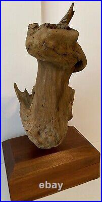 Vintage MidCentury Modern Florida Otter Shaped Driftwood Sculpture On Wood Block