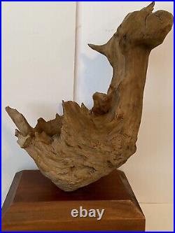 Vintage MidCentury Modern Florida Otter Shaped Driftwood Sculpture On Wood Block