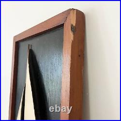 Vintage Midcentury MCM Wooden 3D Wood Sailboat Framed Art Black Ivory 10x15 Read